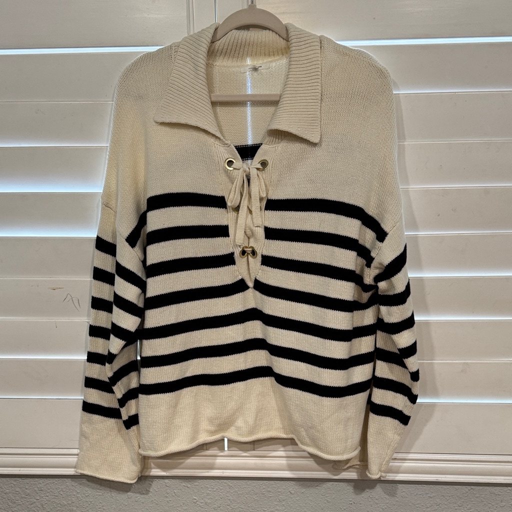 Maurices Black And Cream Striped V-Neck Sweater
